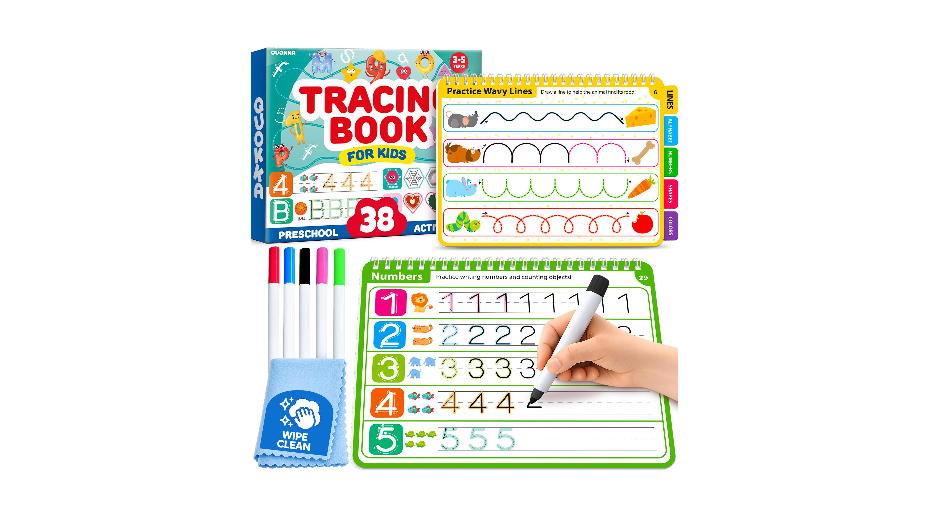Quokka Tracing Books for Kids Ages 3-5 – Dry Erase Activity Books for Kids Ages 3-5 - Writing Practice Workbook with Markers