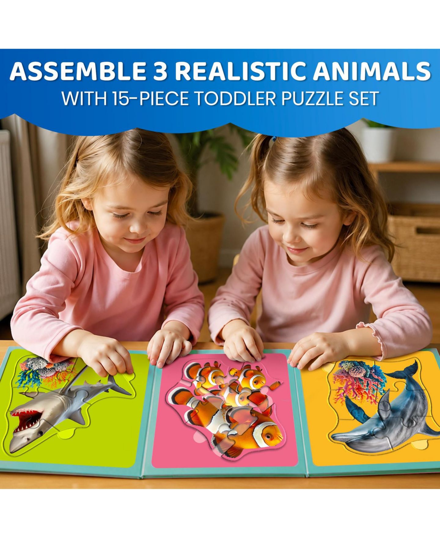 Детские игрушки Quokka Step Up Magnetic Puzzles for Toddlers 1-3, Animal Puzzle Set in One Book, Screen-Free Travel Games for Kids 3-5 and Preschoolers, цвет: Океанский — фото 4