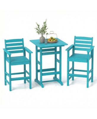 3-Piece Outdoor Bar Set with Square High-Top Table and 2 Bar Chairs