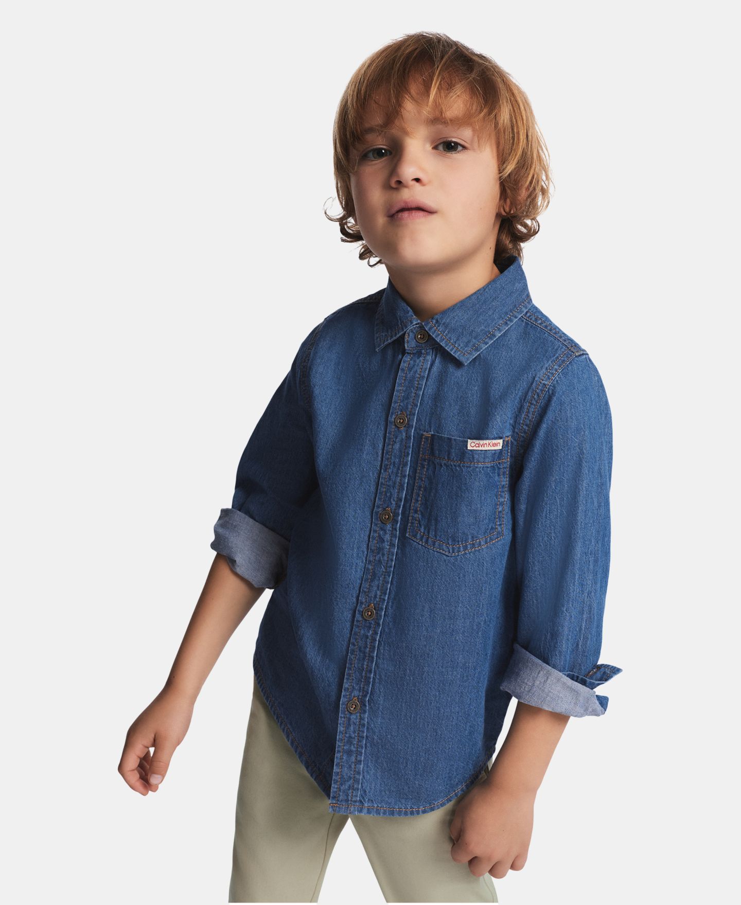 Детский комплект Calvin Klein: рубашка с длинным рукавом и брюки, 2T-7, цвет: Джинсовый — фото 3