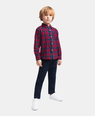 Toddler Boys' 2T-5T Long-Sleeve Plaid Shirt and Pants, 2-Piece Set