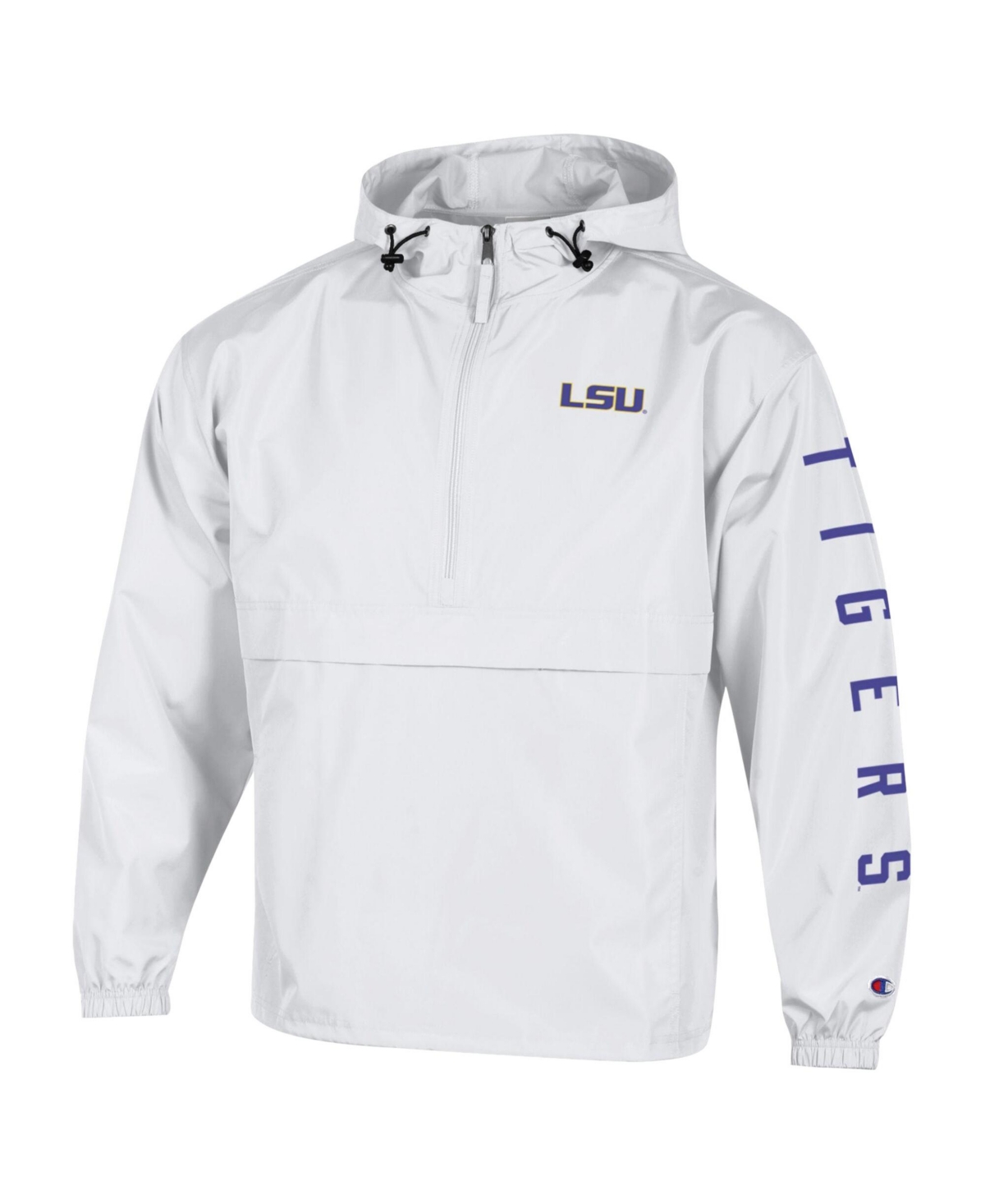 Champion Men's White Lsu Tigers Cloud Packable Half-Zip Hooded Jacket