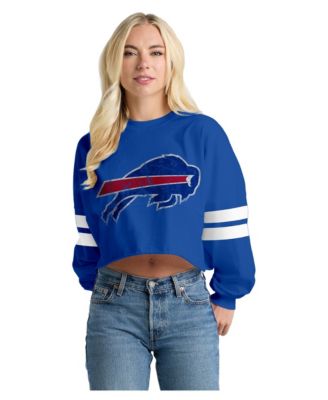 Women's Royal Buffalo Bills Oversized Cropped Stripe Long Sleeve T-Shirt