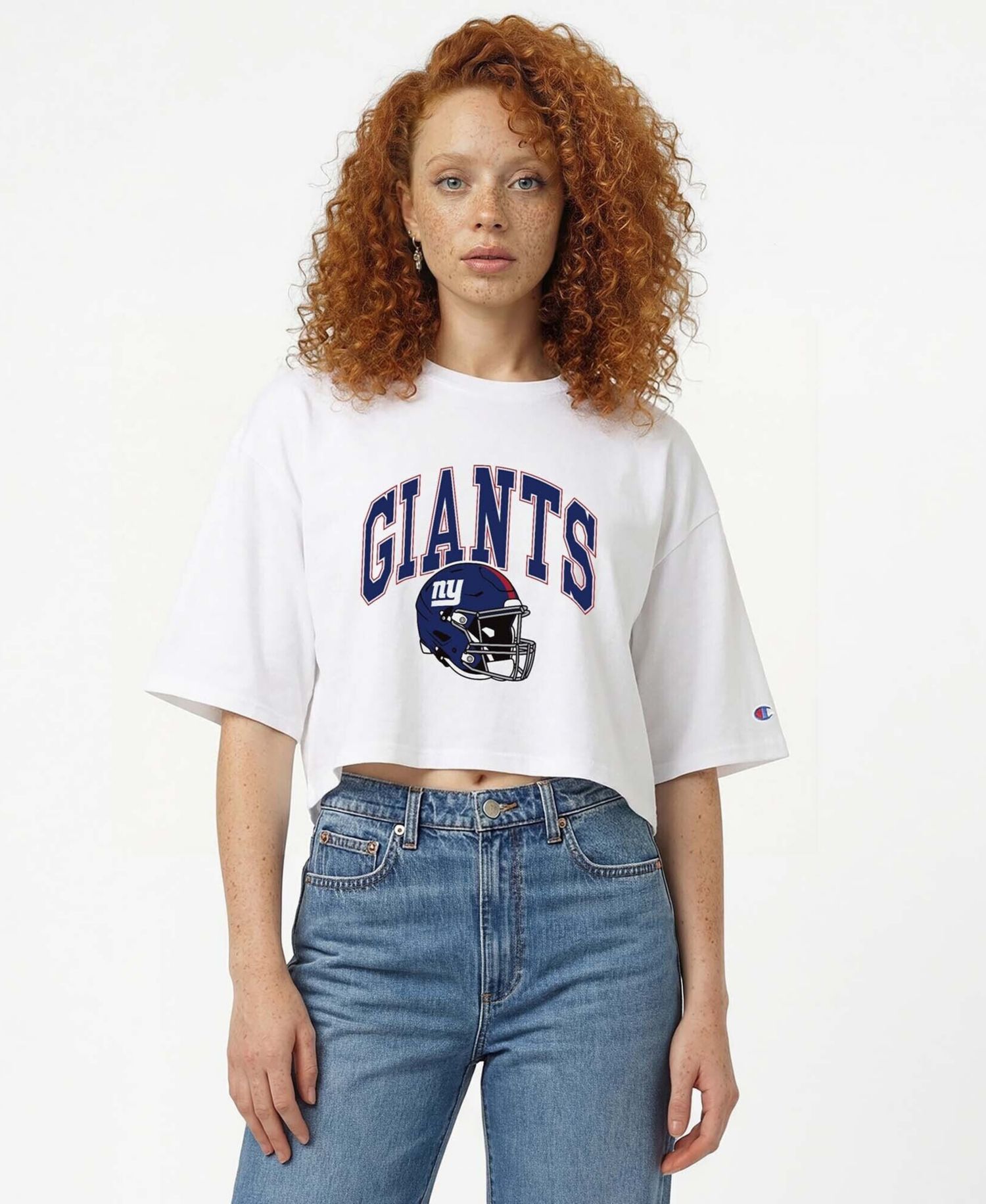 Women's White New York Giants Boyfriend Cropped T-Shirt