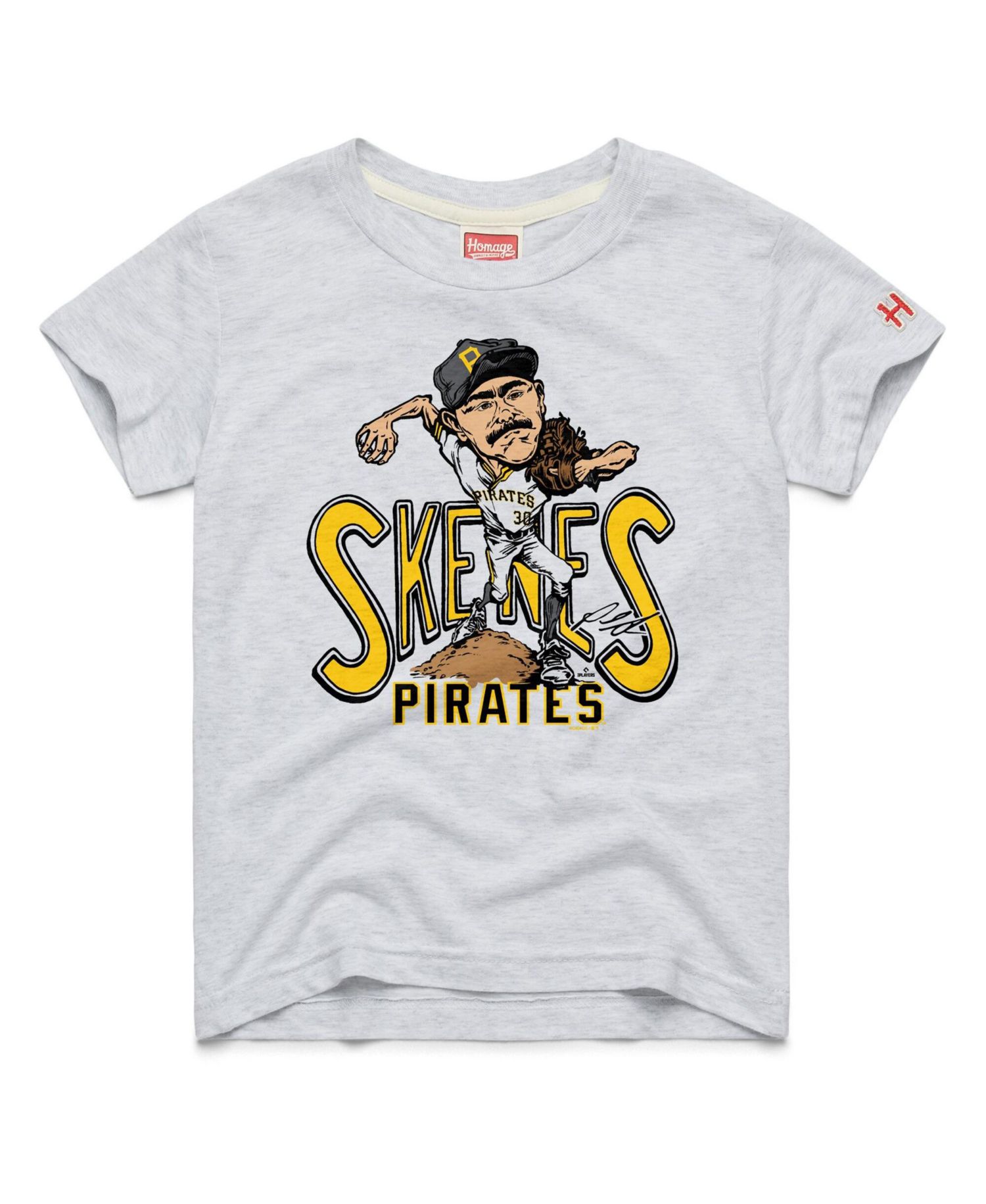 Big Boys and Girls Paul Skenes Ash Pittsburgh Pirates Caricature Tri-Blend T-Shirt