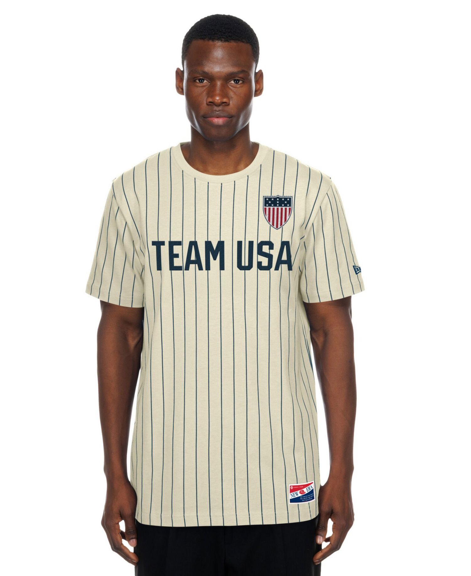 Men's Cream Mesh Back Pinstripe T-Shirt
