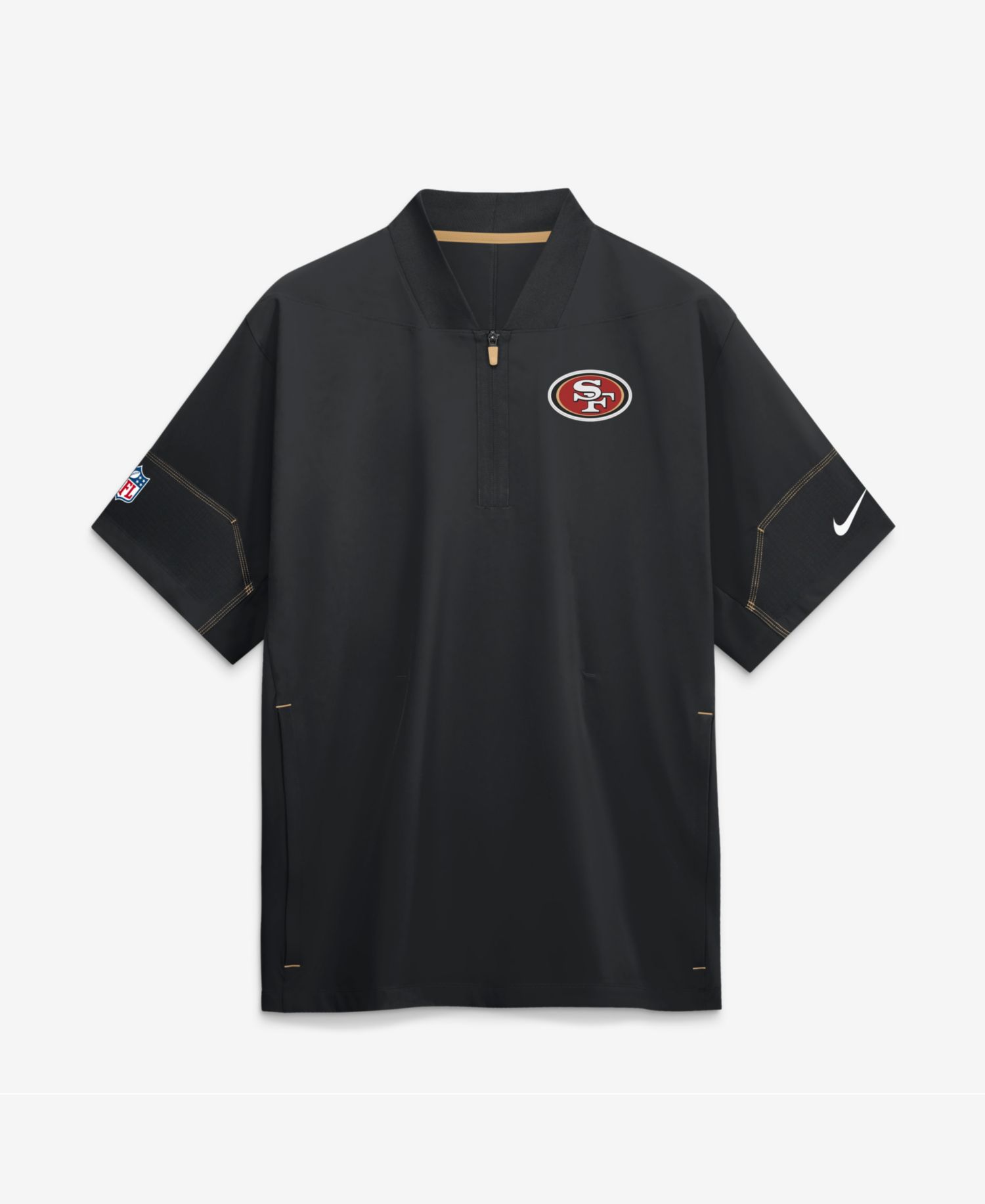 Men's Black San Francisco 49ers Sideline Short Sleeve Quarter-Zip Coaches Jacket