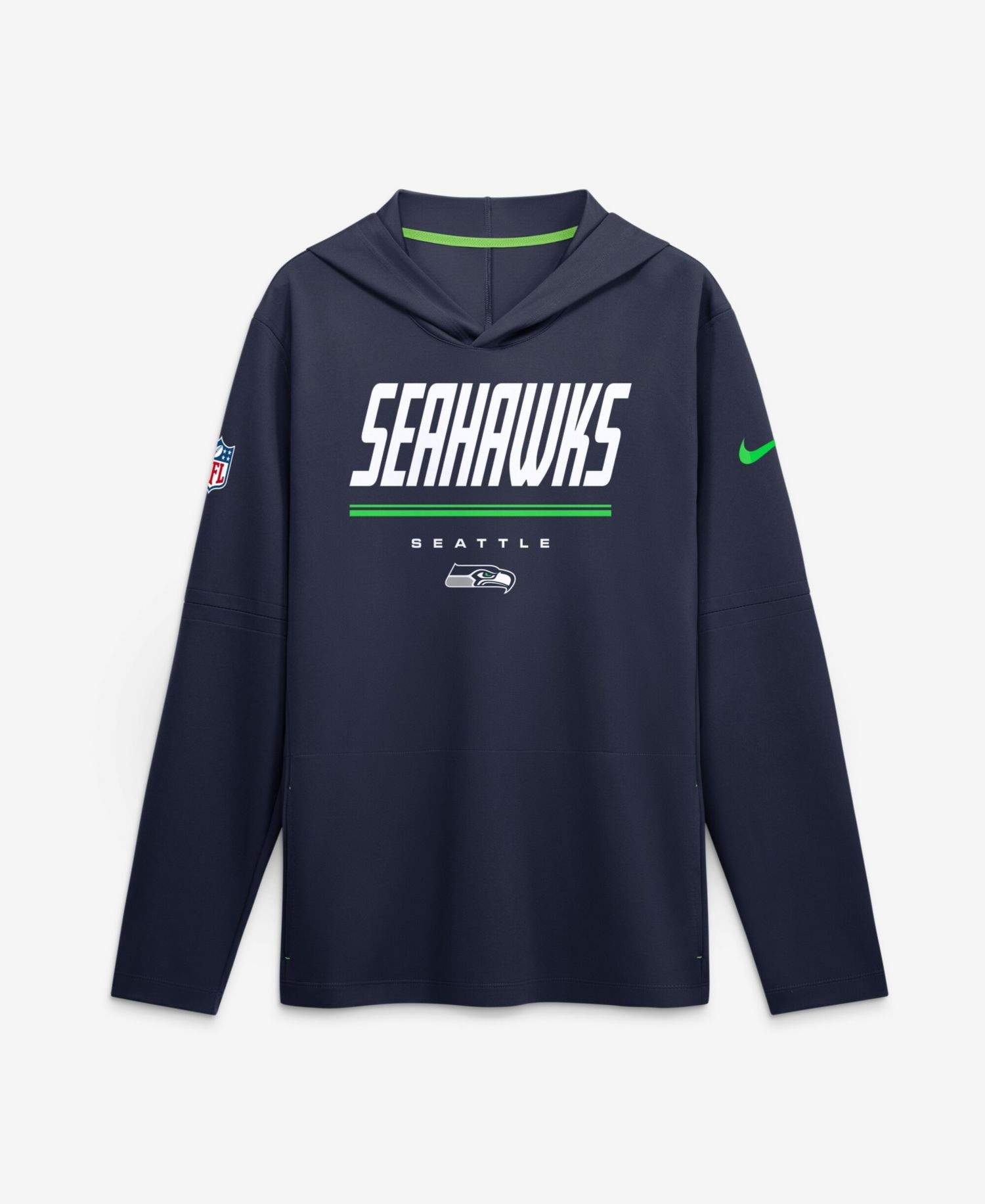 Men's College Navy Seattle Seahawks Sideline Lightweight Long Sleeve Hooded Dri-FIT T-Shirt