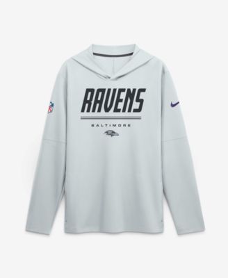 Men's Platinum Baltimore Ravens Sideline Lightweight Long Sleeve Hooded Dri-FIT T-Shirt