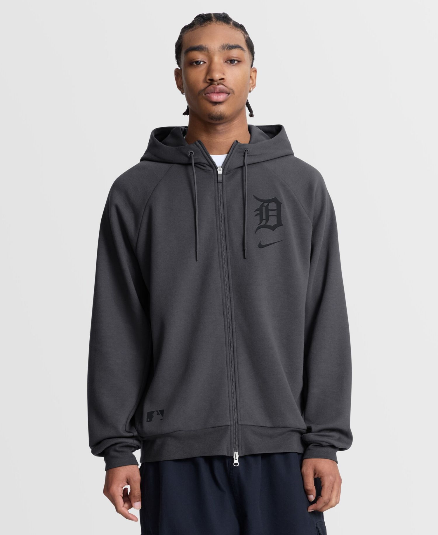 Men's Anthracite Detroit Tigers Authentic Collection Player Raglan Dri-FIT Full-Zip Hoodie