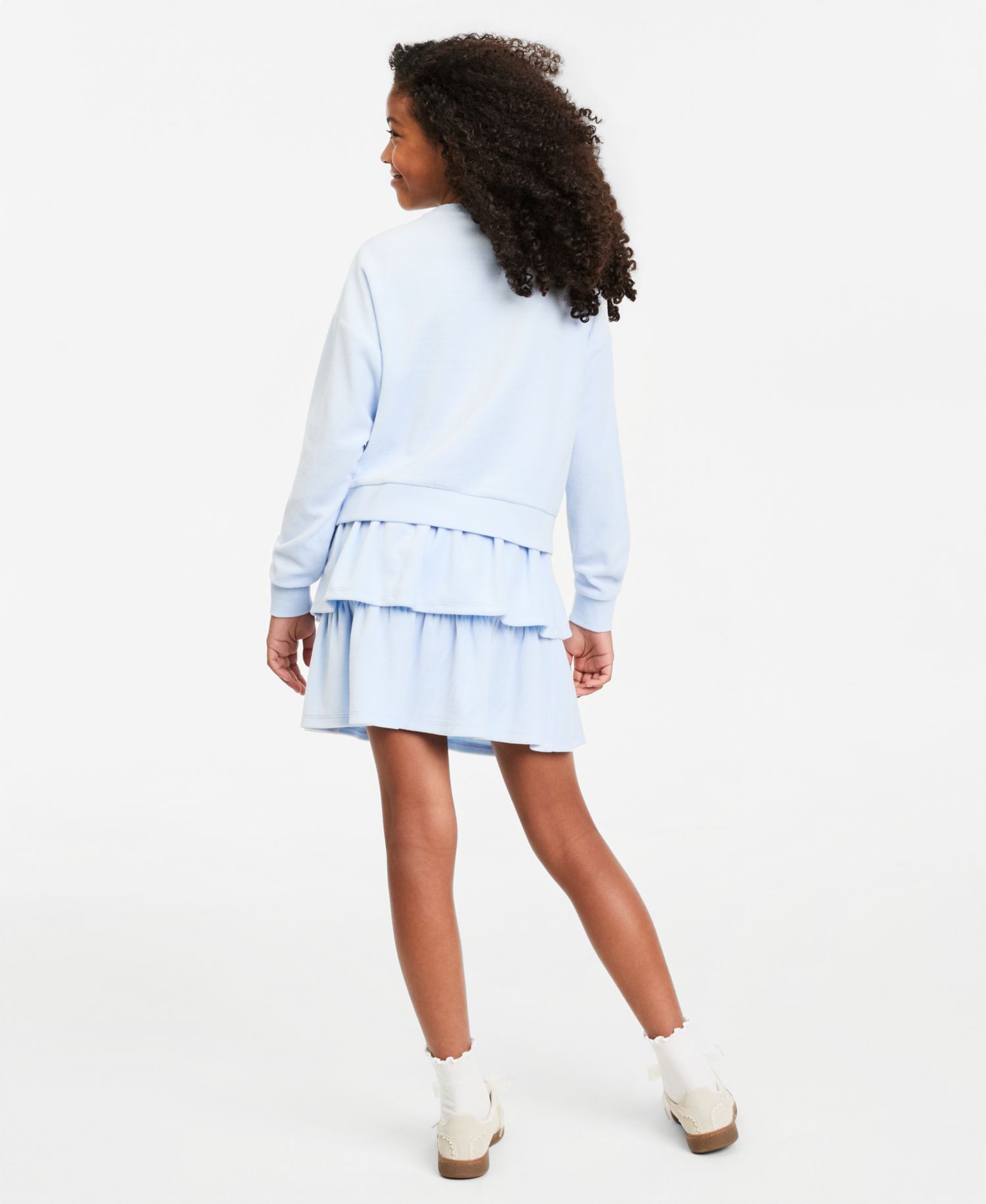 Girls' XS-XL Bow Crewneck Velour Sweatshirt and Ruffle Skirt, 2-Piece Set