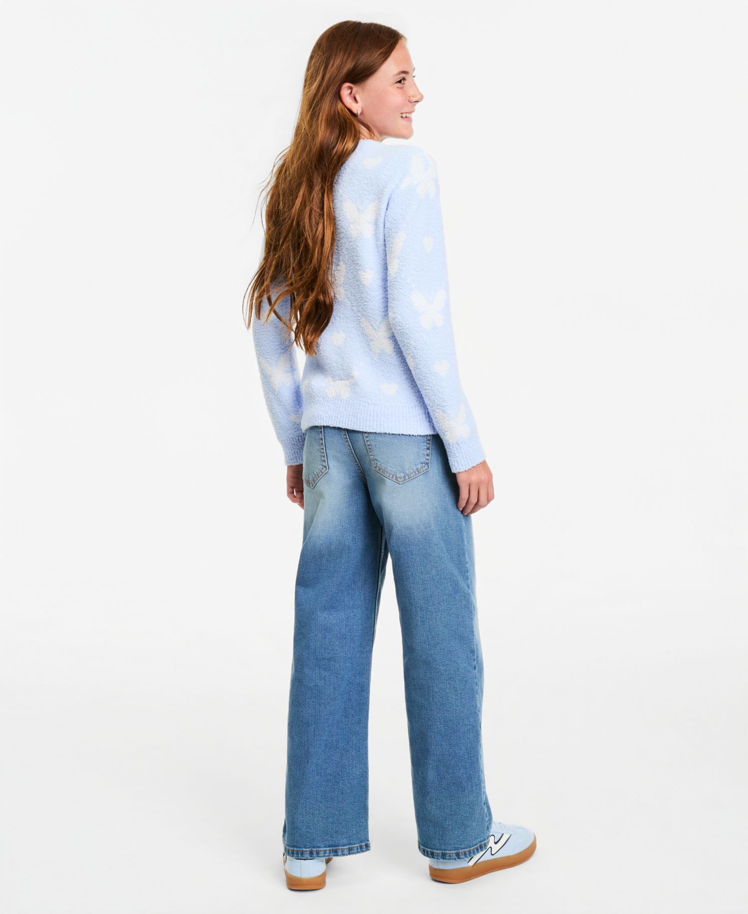 Girls' XS-XL Crewneck Butterfly Sweater