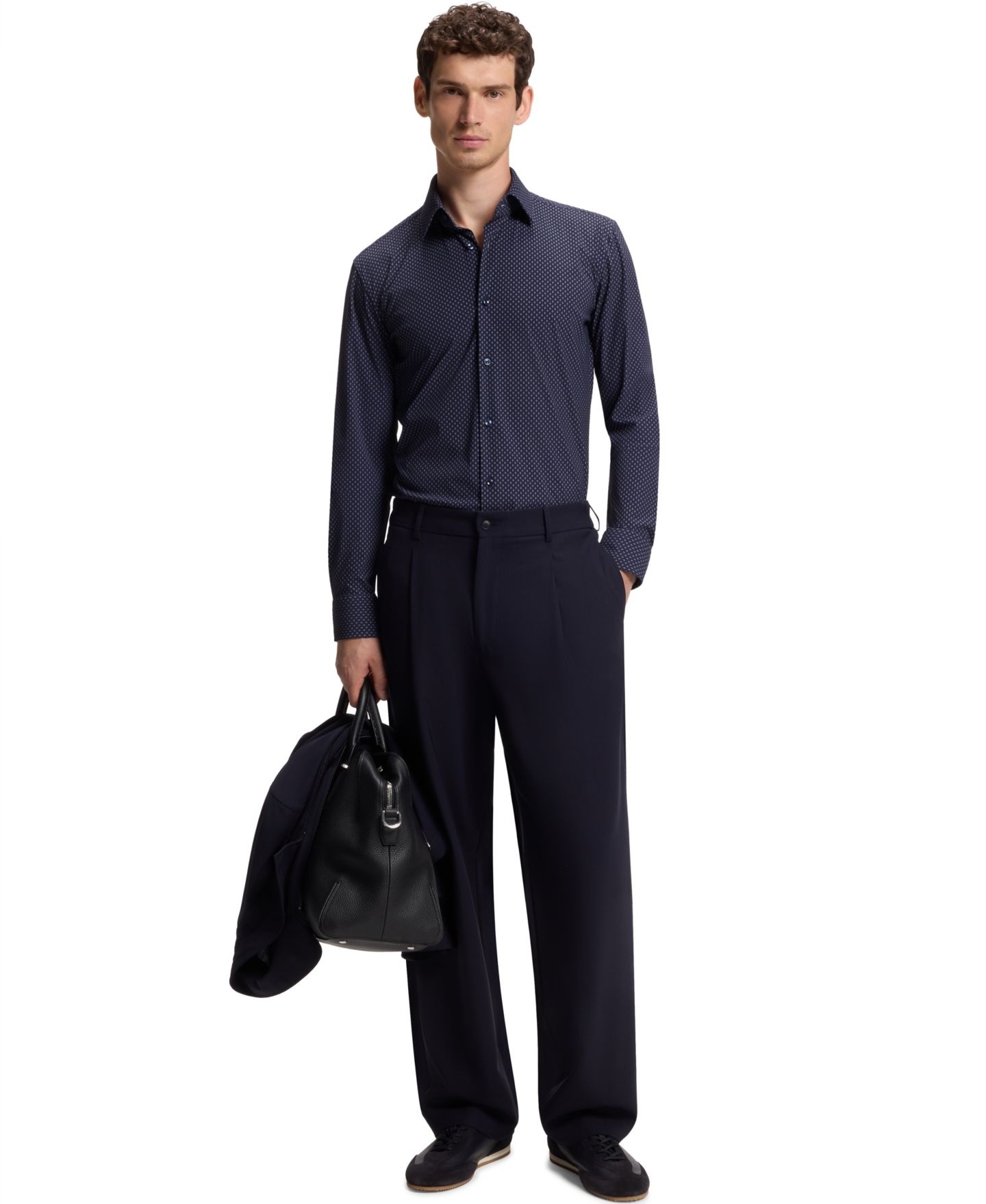 Мужская рубашка Hugo Boss BOSS by Printed Performance-Stretch Fabric Slim-Fit Dress Shirt, цвет: Тёмный синий — фото 4