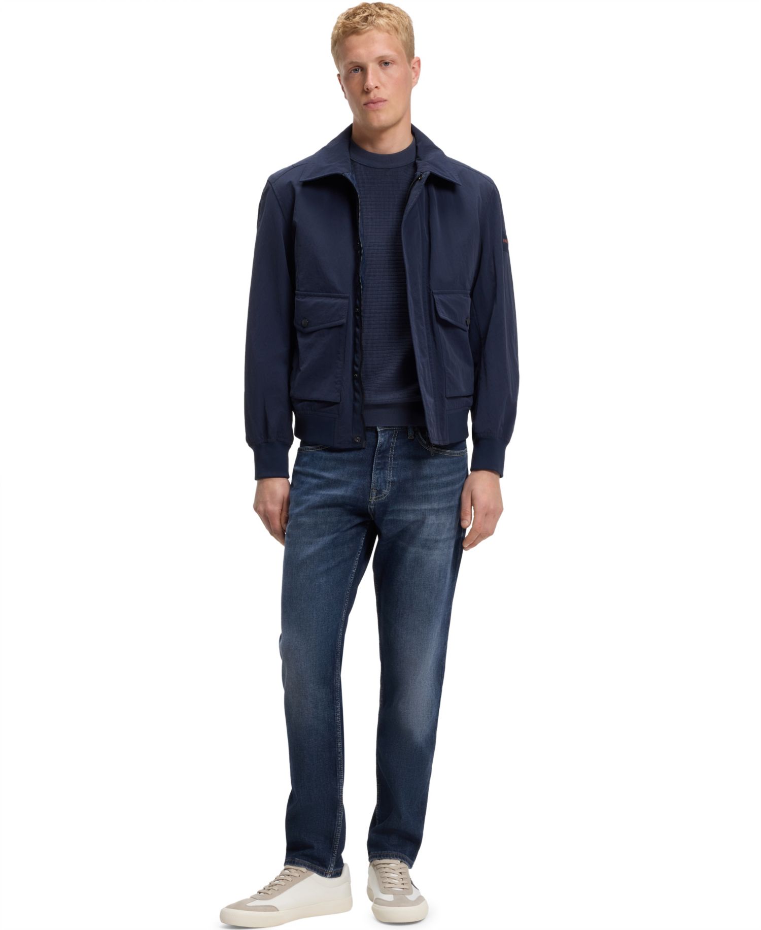 Men's Stretch Cotton Contrast Stitching Tapered-Fit Jeans