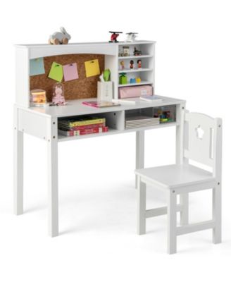 Kids Desk and Chair Set with Hutch and Bulletin Board