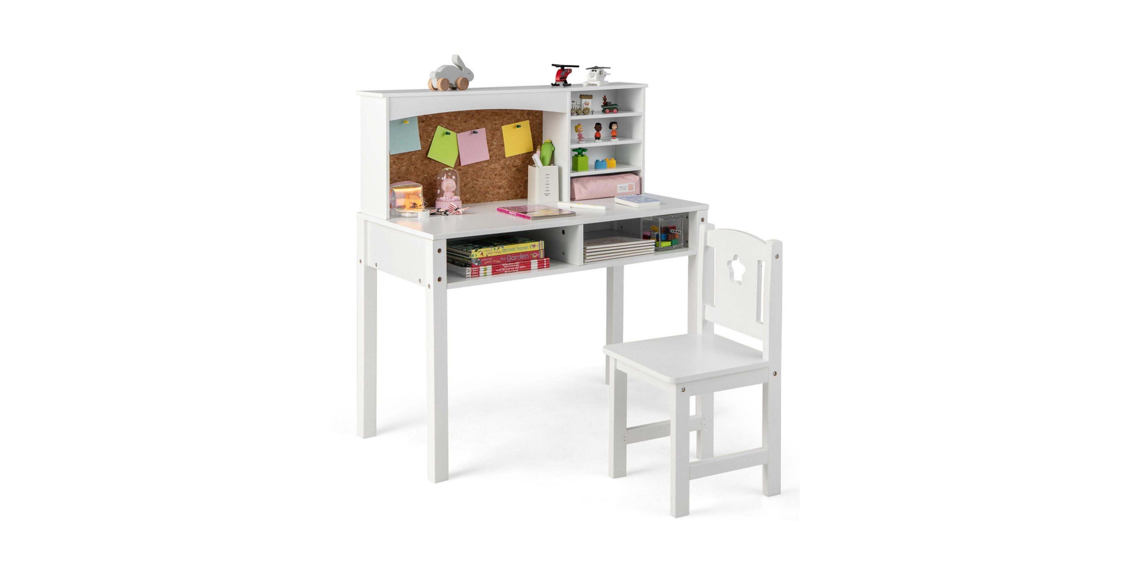 Gouun Kids Desk and Chair Set with Hutch and Bulletin Board