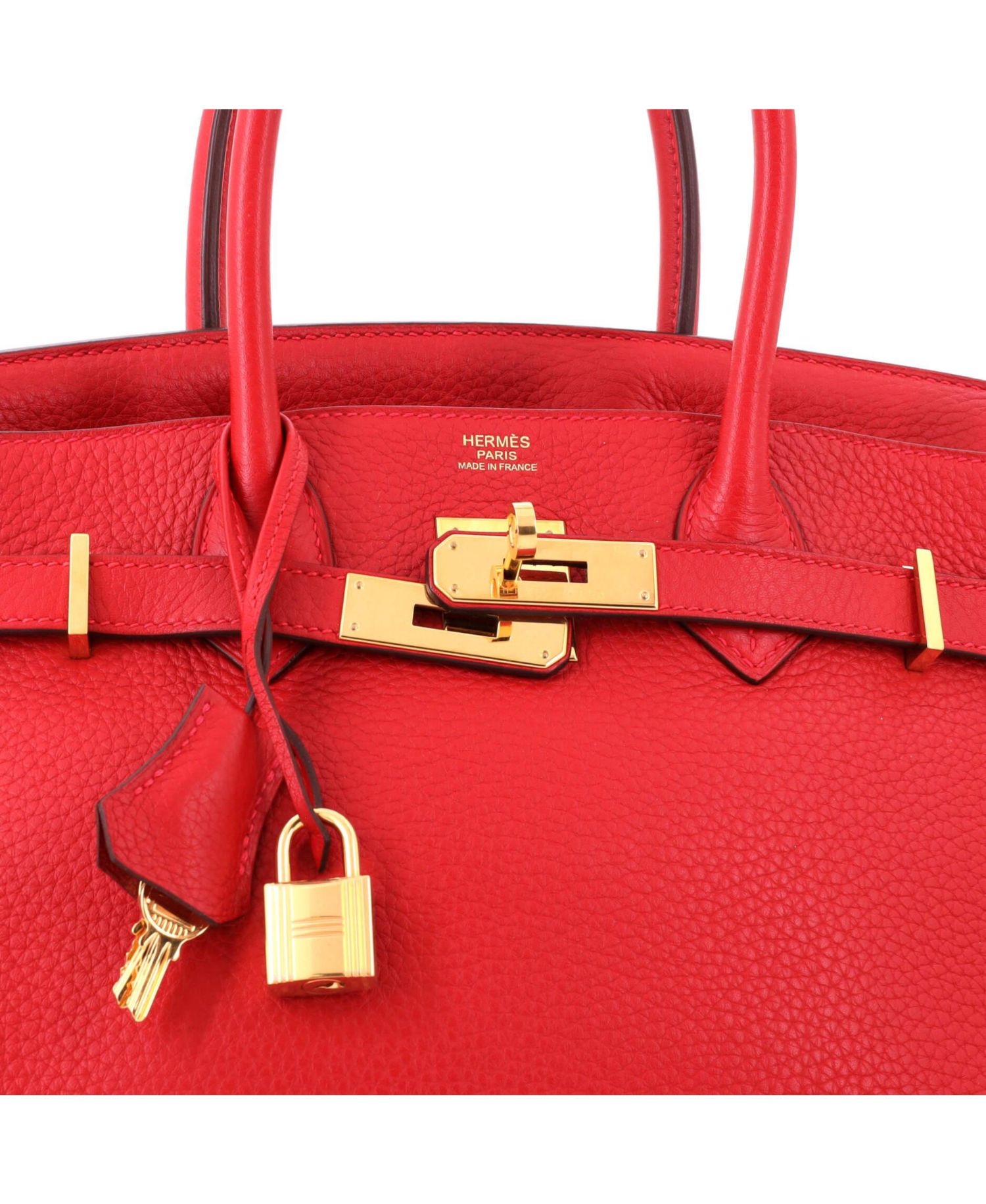 Birkin 30 Handbag Red Clemence with Gold Hardware