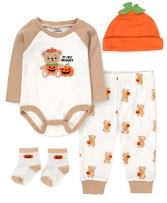 Baby Boys' My First Halloween Bear Bodysuit, Jogger Pants, Socks and Hat, 4-Piece Set