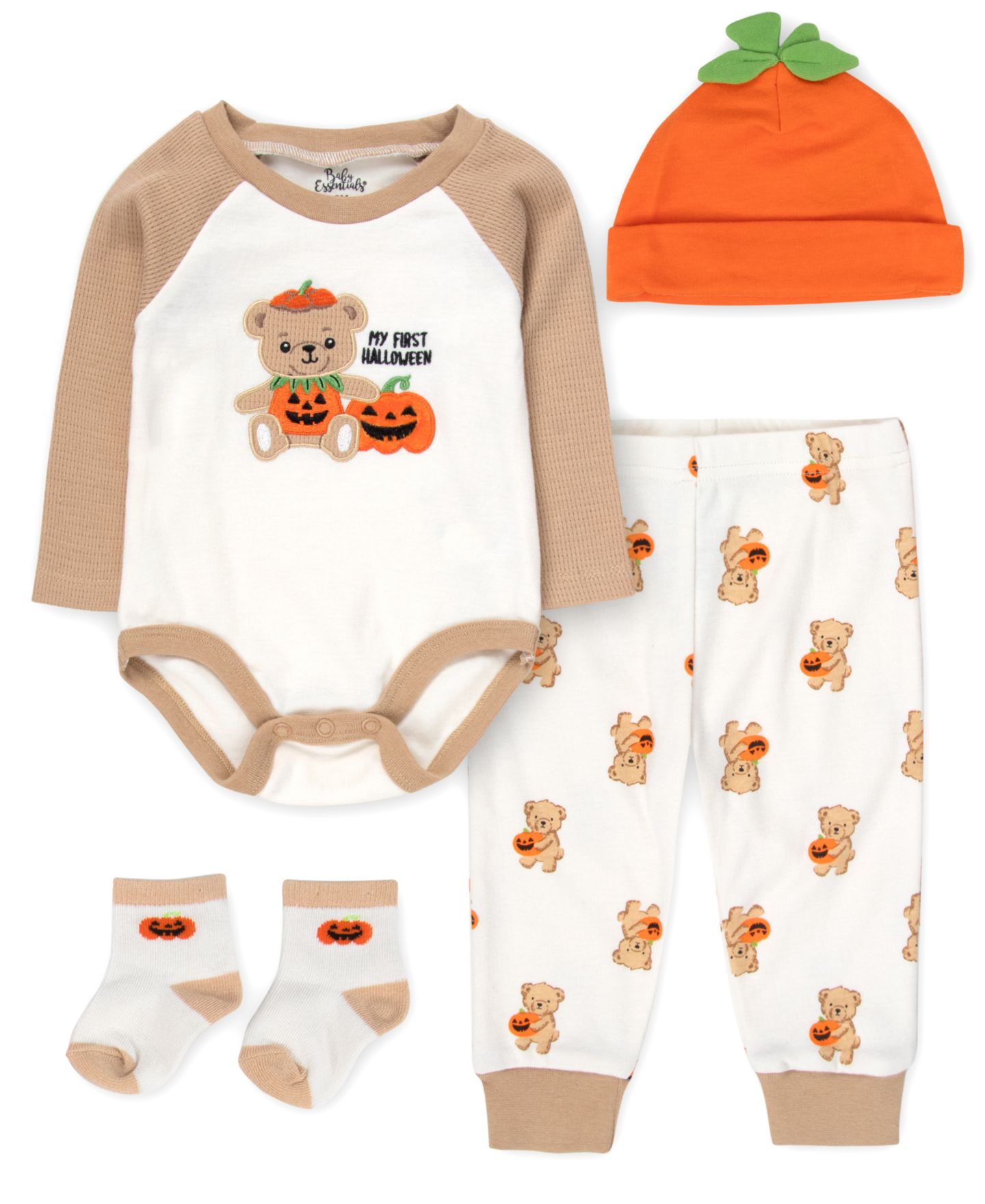 Детский комплект Baby Essentials My First Halloween: боди, джоггеры, носки, шапка, цвет: Бежевый / Хаки — фото 1