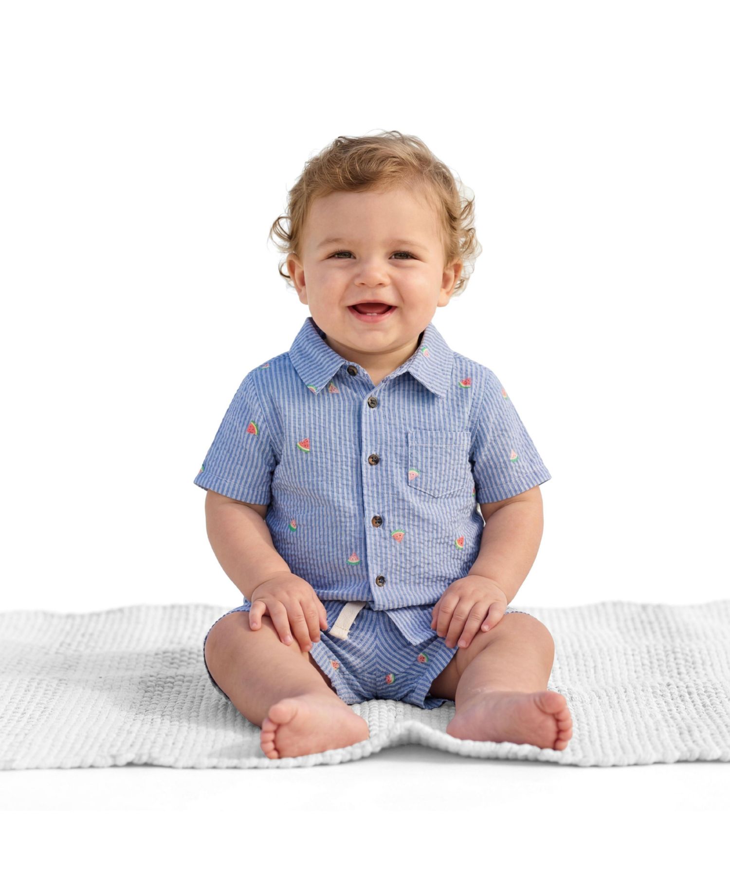 Boys 9-12M, 18-24M Watermelon Stripe Buttondown and Short Set