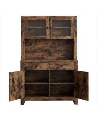 Kitchen Pantry Cabinet with Microwave Stand Freestanding Storage Hutch with Adjustable Shelves for Dining Room