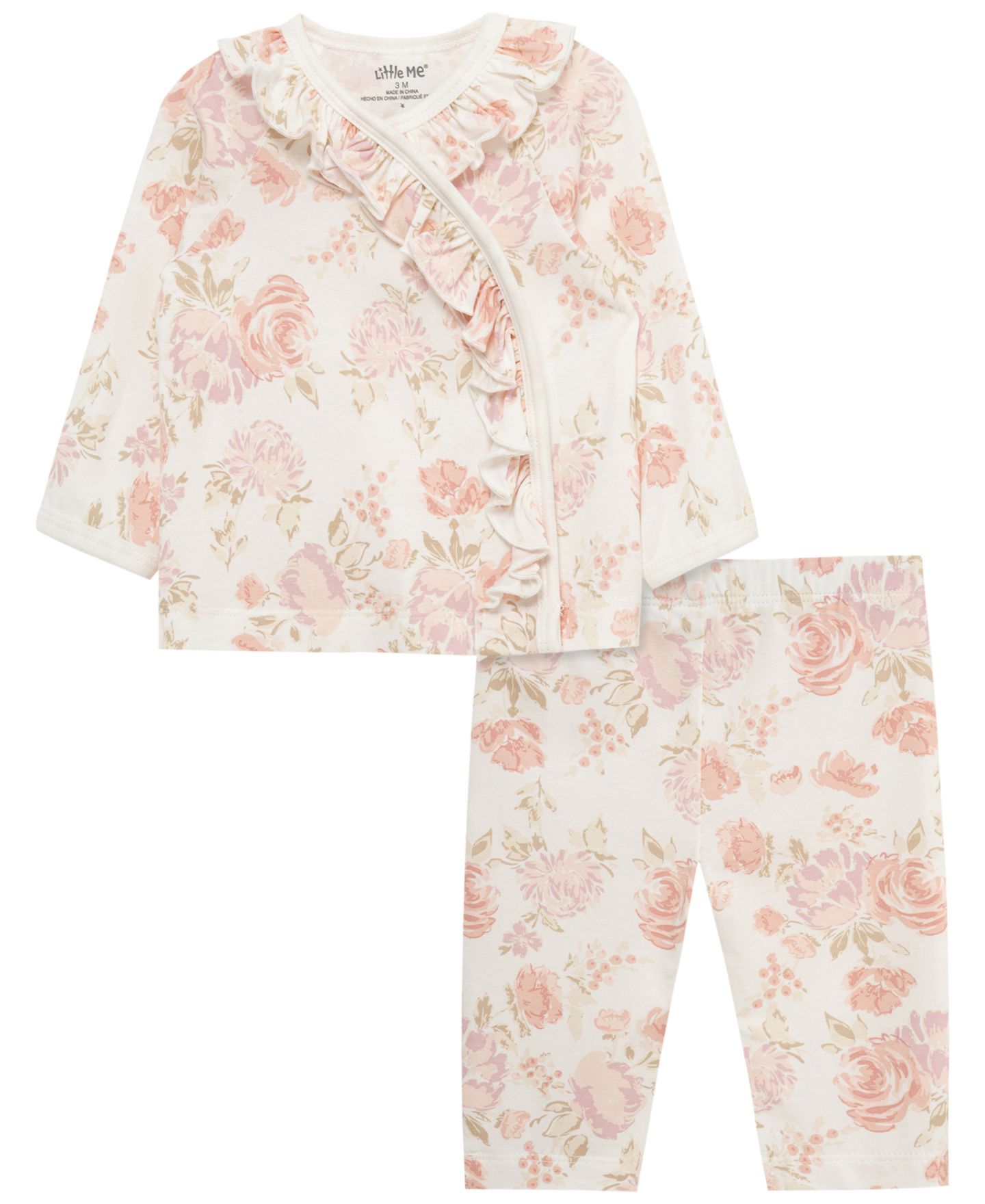 Комплект Little Me Long-Sleeve Top and Pants, 2-Piece Set для девочек-малышей, цвет: Розовый с принтом — фото 1
