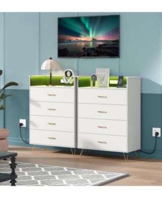 4 Drawer Tall Dresser with Charging Station and RGB Lights for Bedroom, Living Room, Closet