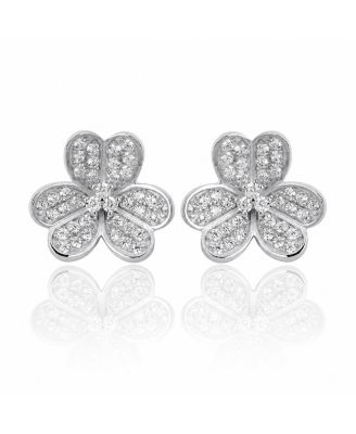 Suzy Levian Sterling Silver Cubic Zirconia Lavish Flower Stud Earrings - Silver