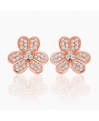 Suzy Levian Sterling Silver Cubic Zirconia Lavish Flower Stud Earrings