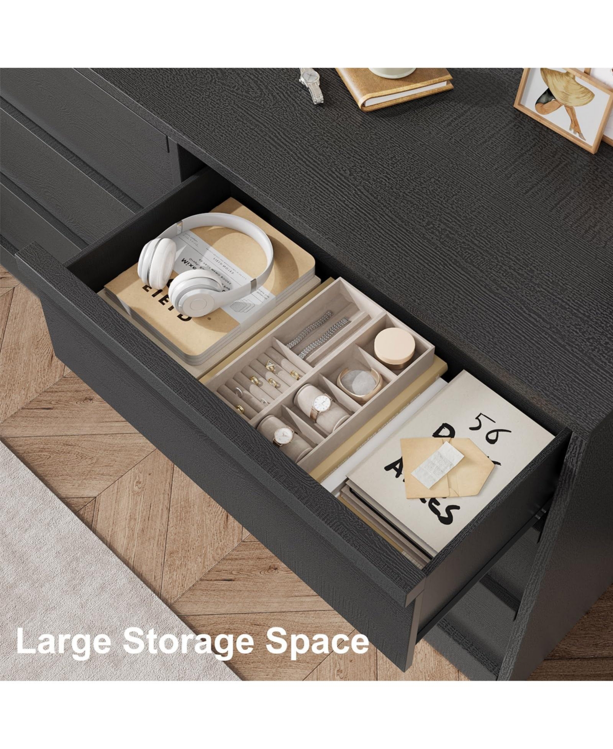 homfan 6 Drawer Dresser for Bedroom, Modern Wooden Chest, Spacious Organizer Living Room, Nursery, Entryway, Hallway, Closet, Bedroom