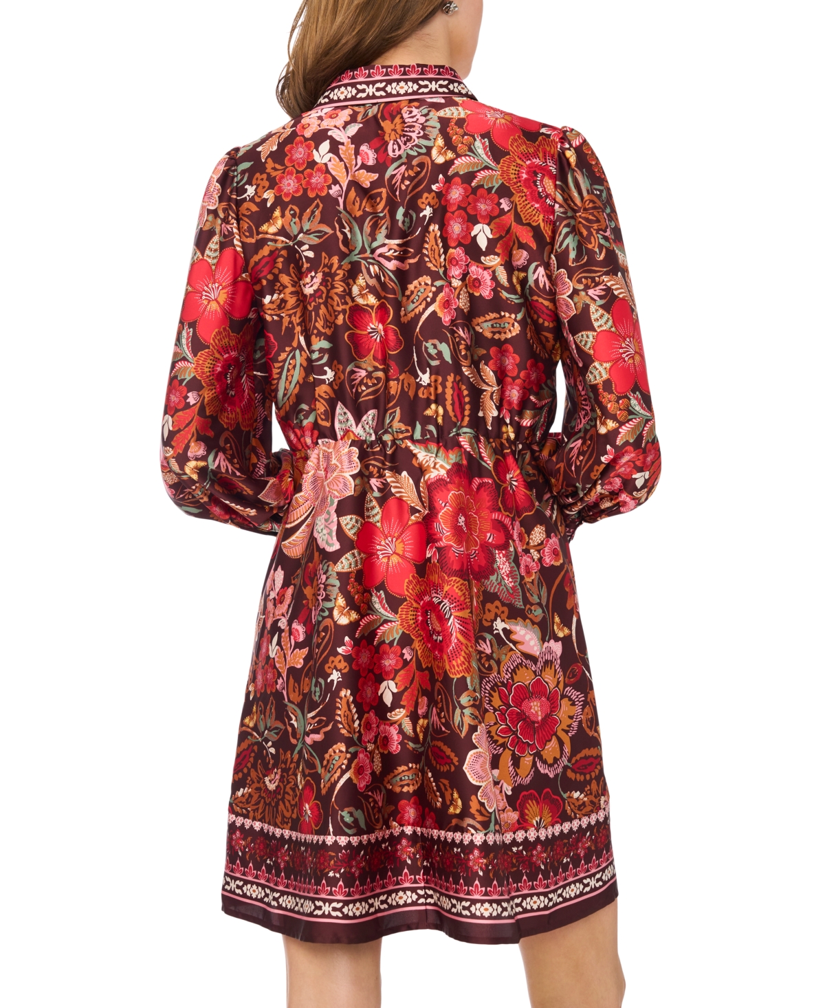 Msk Women's Button Up Tie-Front Long-Sleeve Dress