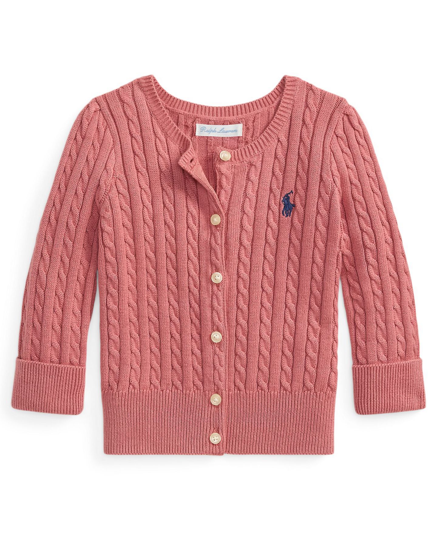 Кардиган Polo Ralph Lauren Mini Cable Cotton Cardigan для девочек-малышей, цвет: Холщовый розовый — фото 1