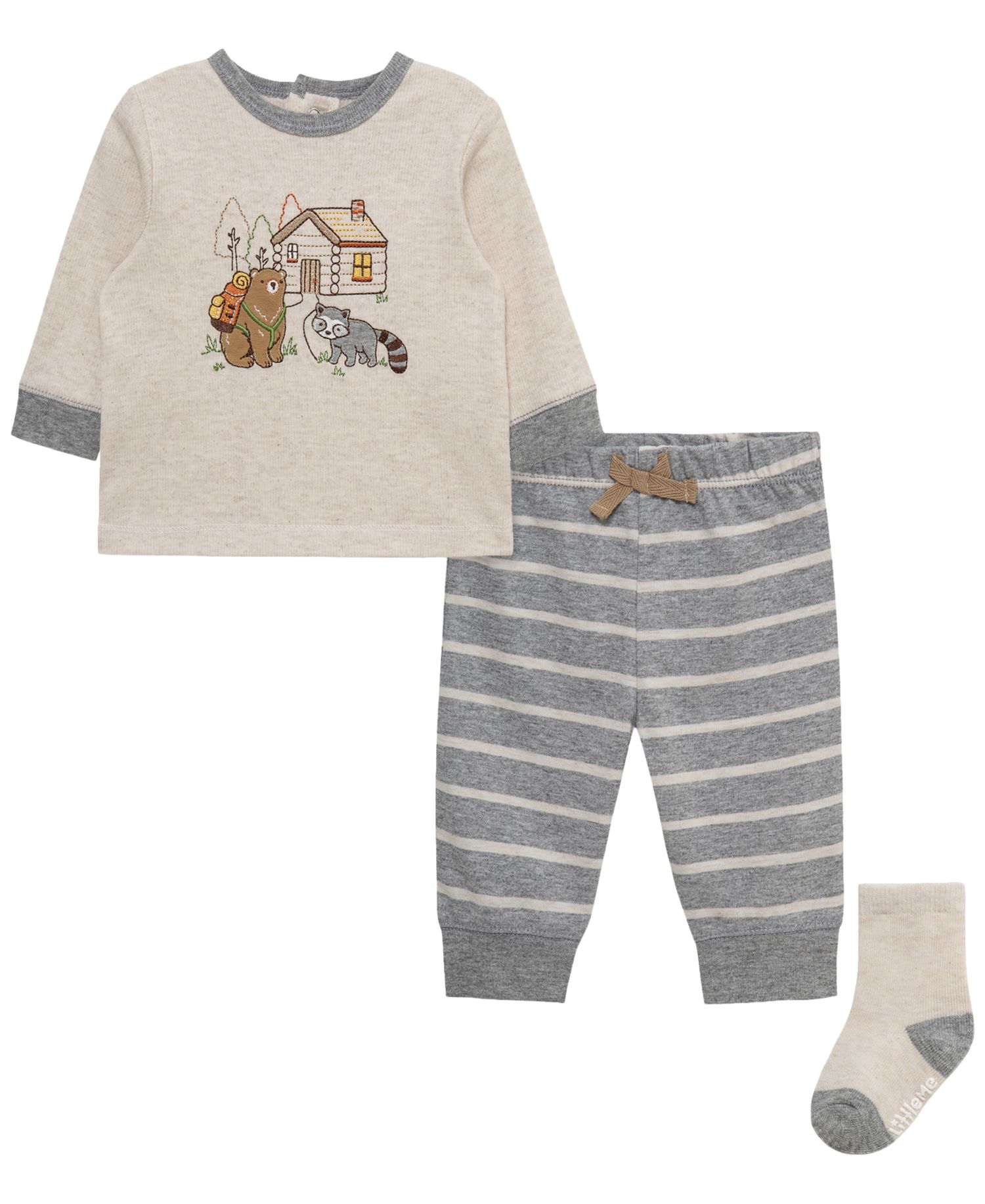 Baby Boys' Cabin Round Neck Top, Joggers and Socks, 3-Piece Set