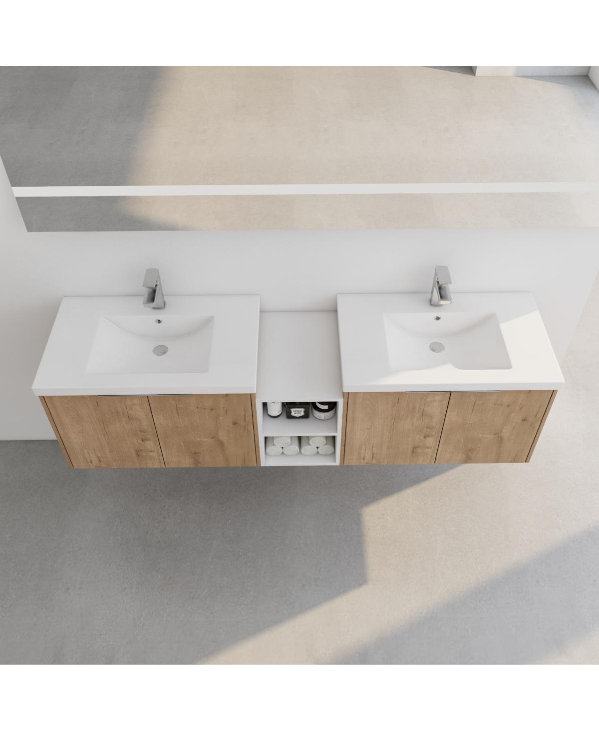 Sillysis Inch Wall Mounted Double Bathroom Vanity with Resin Sinks