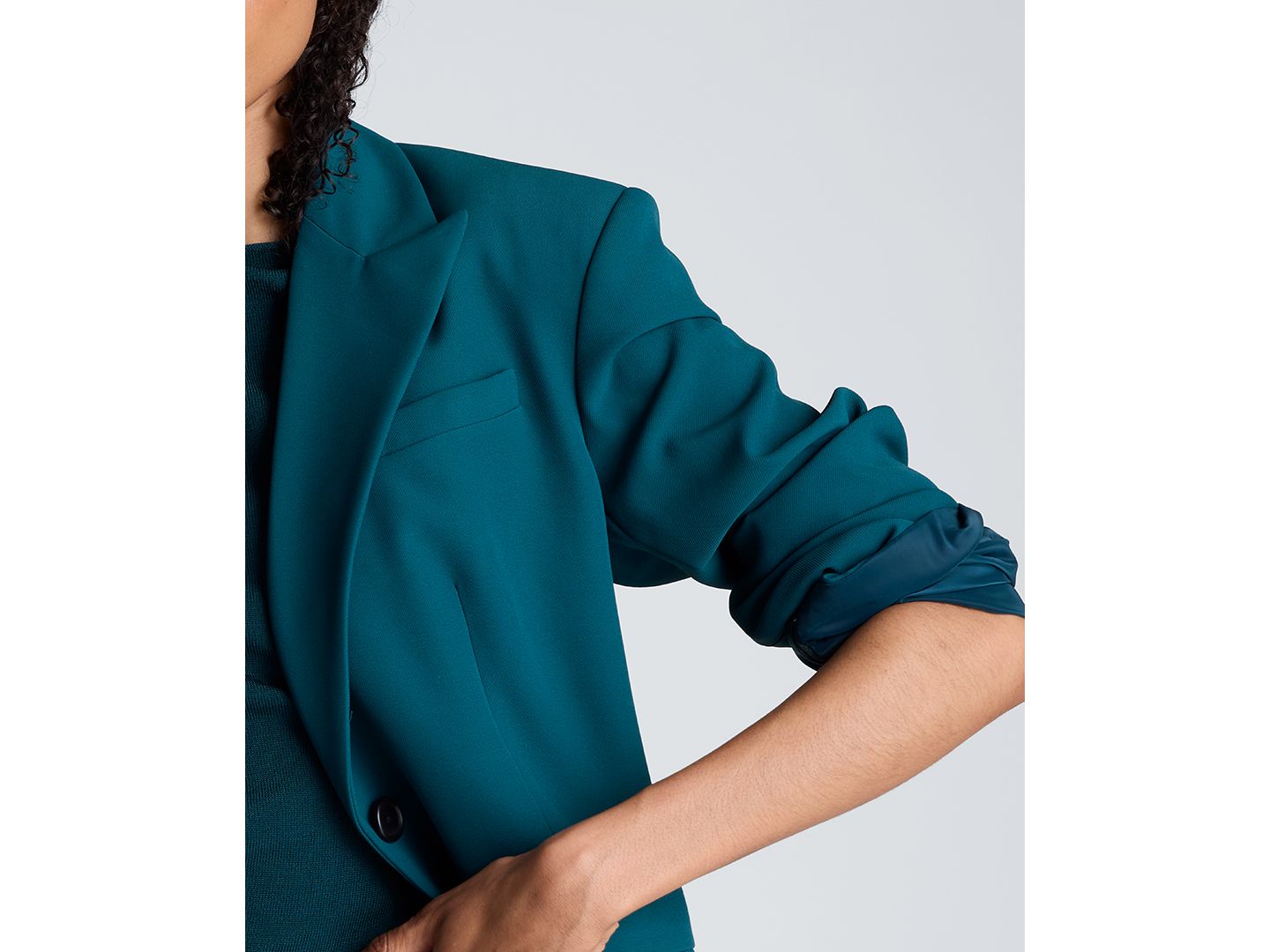 Женский пиджак Kenneth Cole Slim-Sleeve Zippers One-Button Blazer, цвет: Бирюзовый сумеречный — фото 8