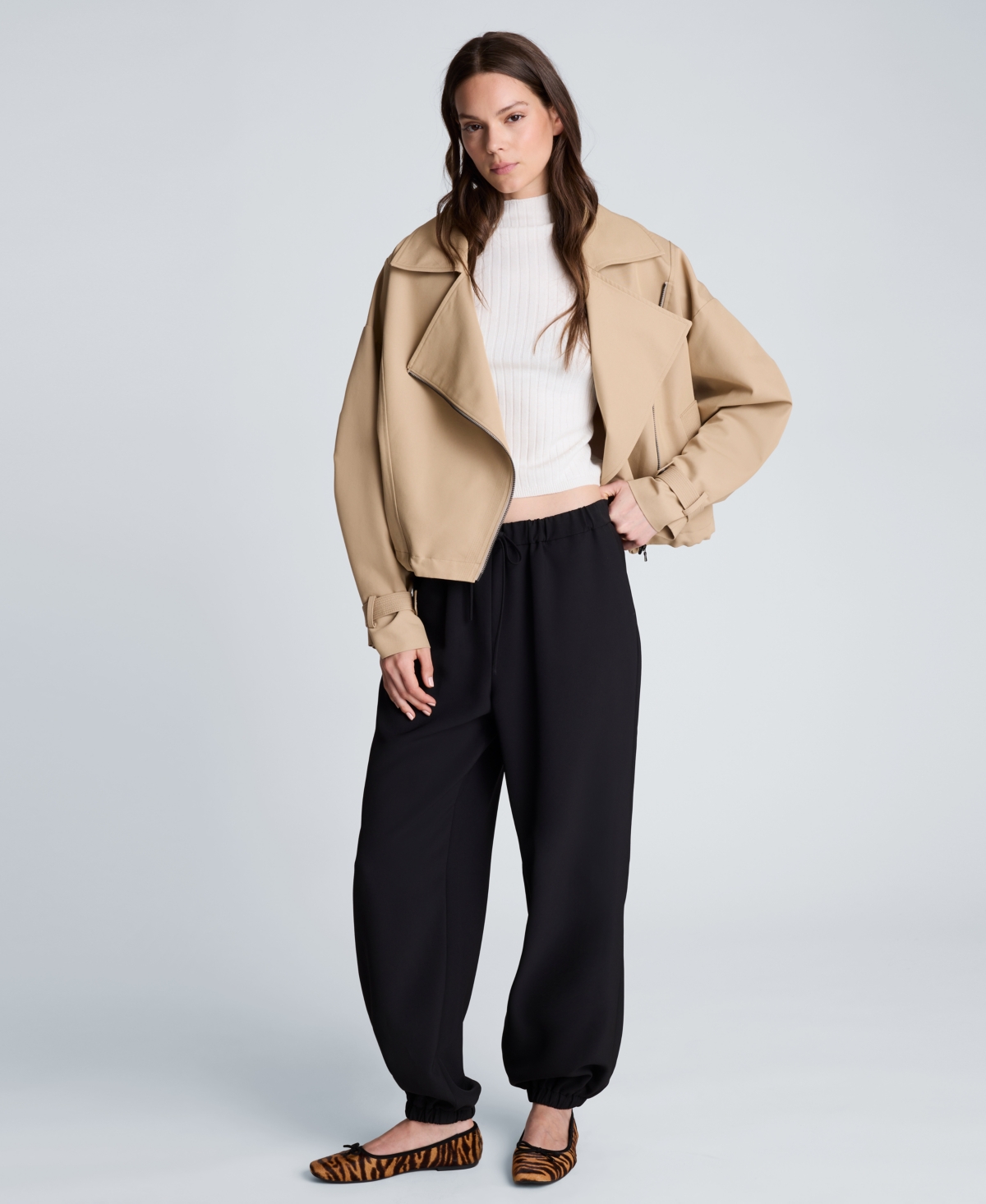 Kenneth Cole Women's Cropped Funnel-Neck Windbreaker Jacket