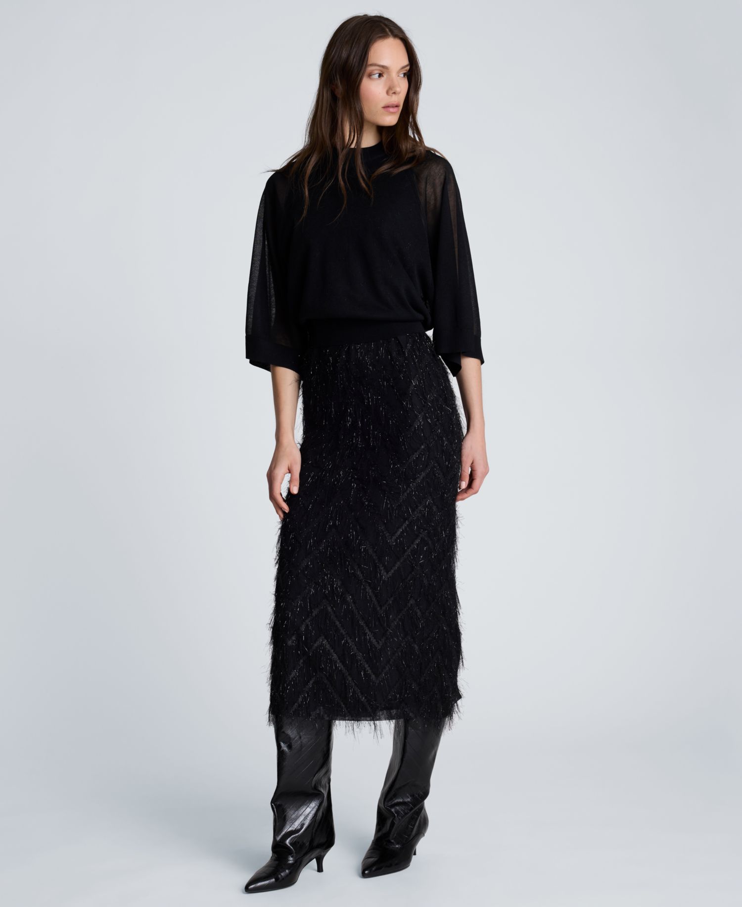 Women's Sleeveless Novelty Fringed Organza Midi Dress