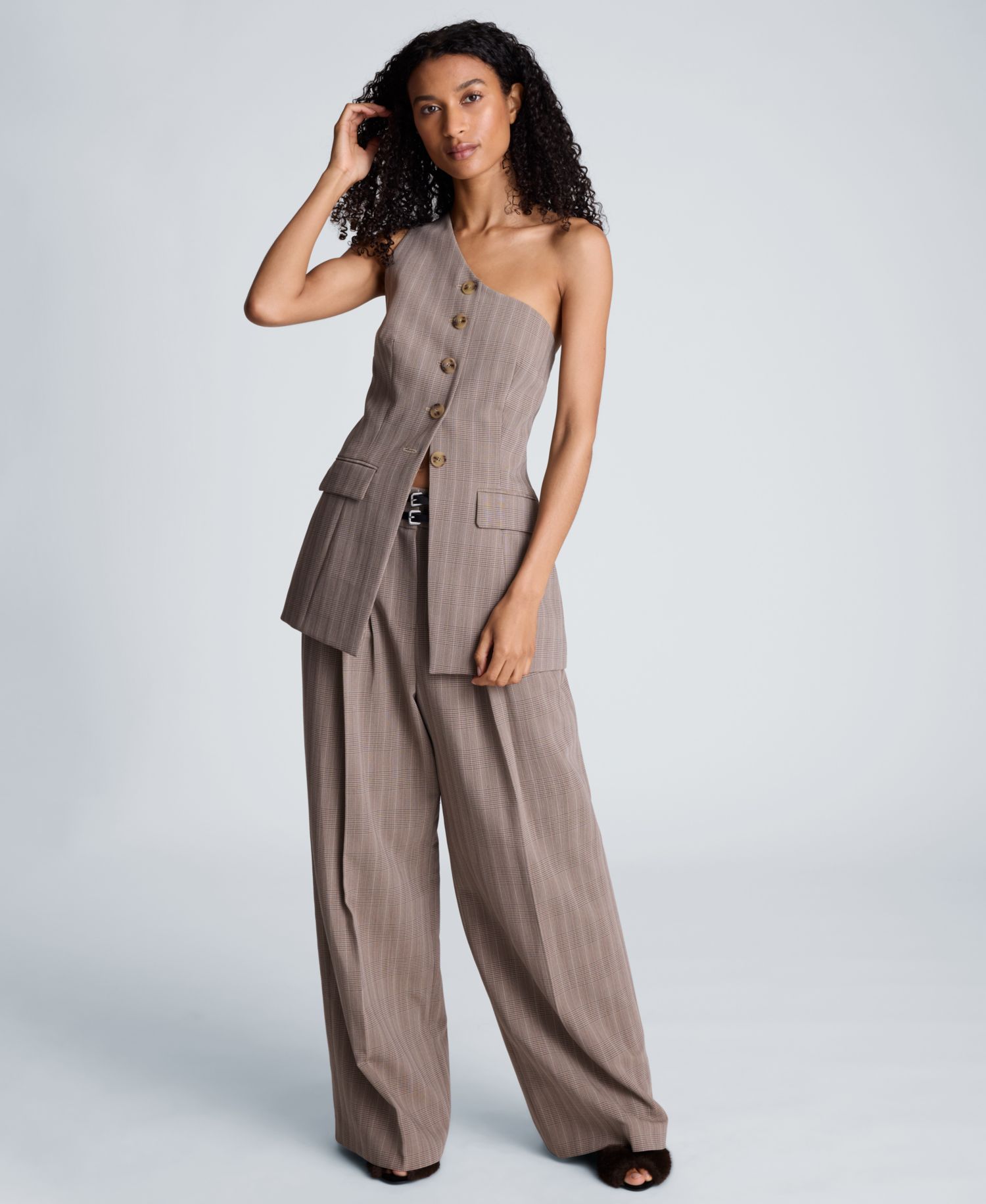 Women's High-Rise Double-Belt Pleated Wide-Leg Pants