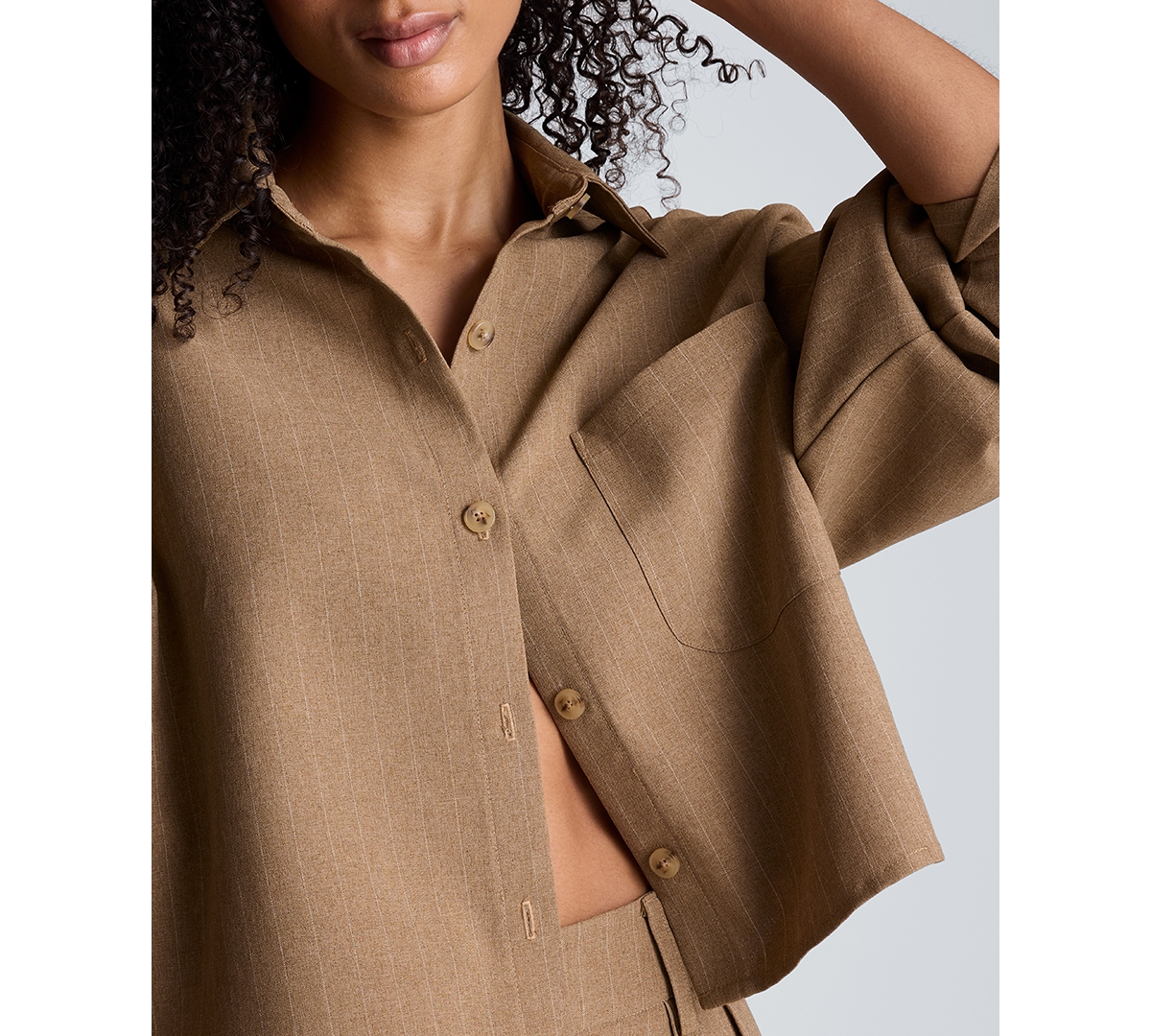 Kenneth Cole Women's Oversized Collared Long-Sleeve Crop Shirt