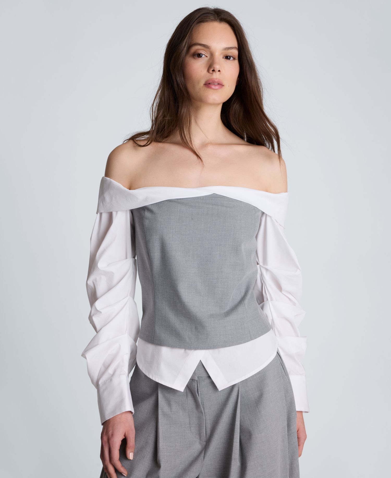 Women's Off-The-Shoulder Pleated-Sleeve Bustier Shirt