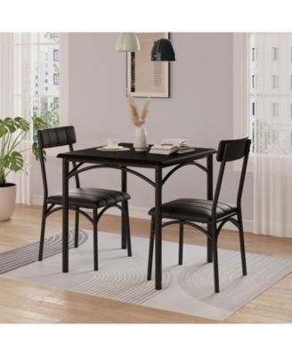 3-Piece Modern Compact Dining Set, Easy-Clean Engineered Wood Table with Padded Chairs for Small Living Space