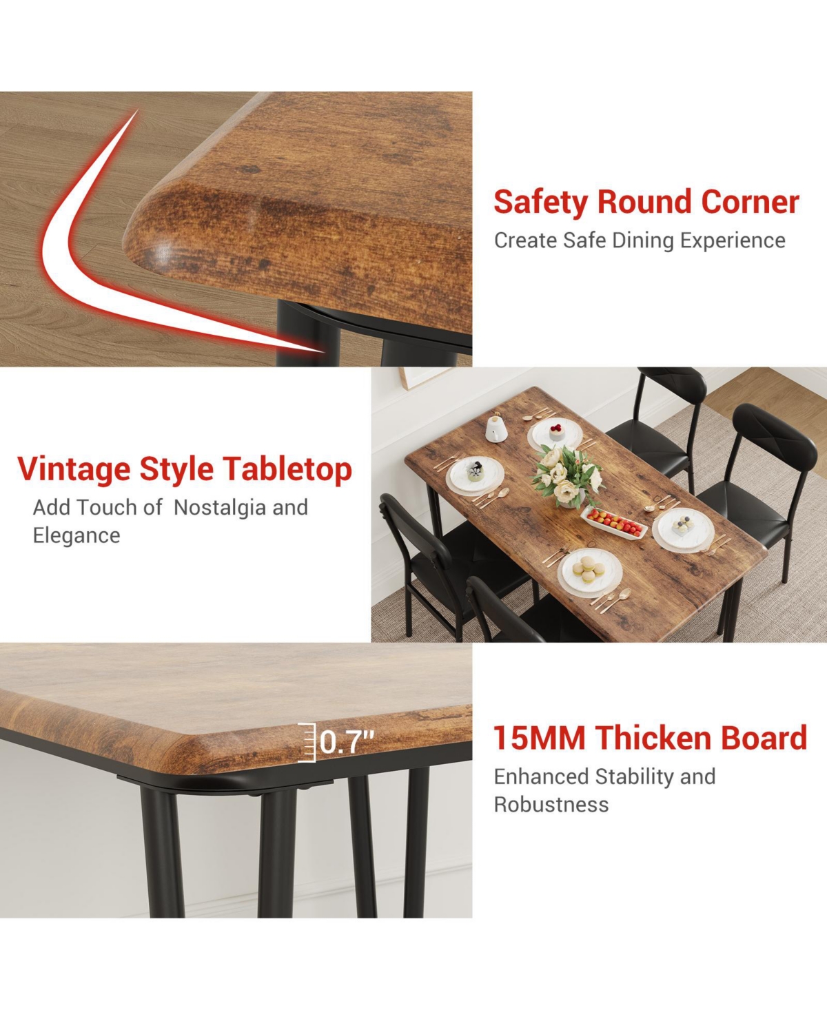 homfan 5-Piece Modern Dining Set, Pu Upholstered Chairs, Multi-purpose Space Saving Engineered Wood Home Furniture