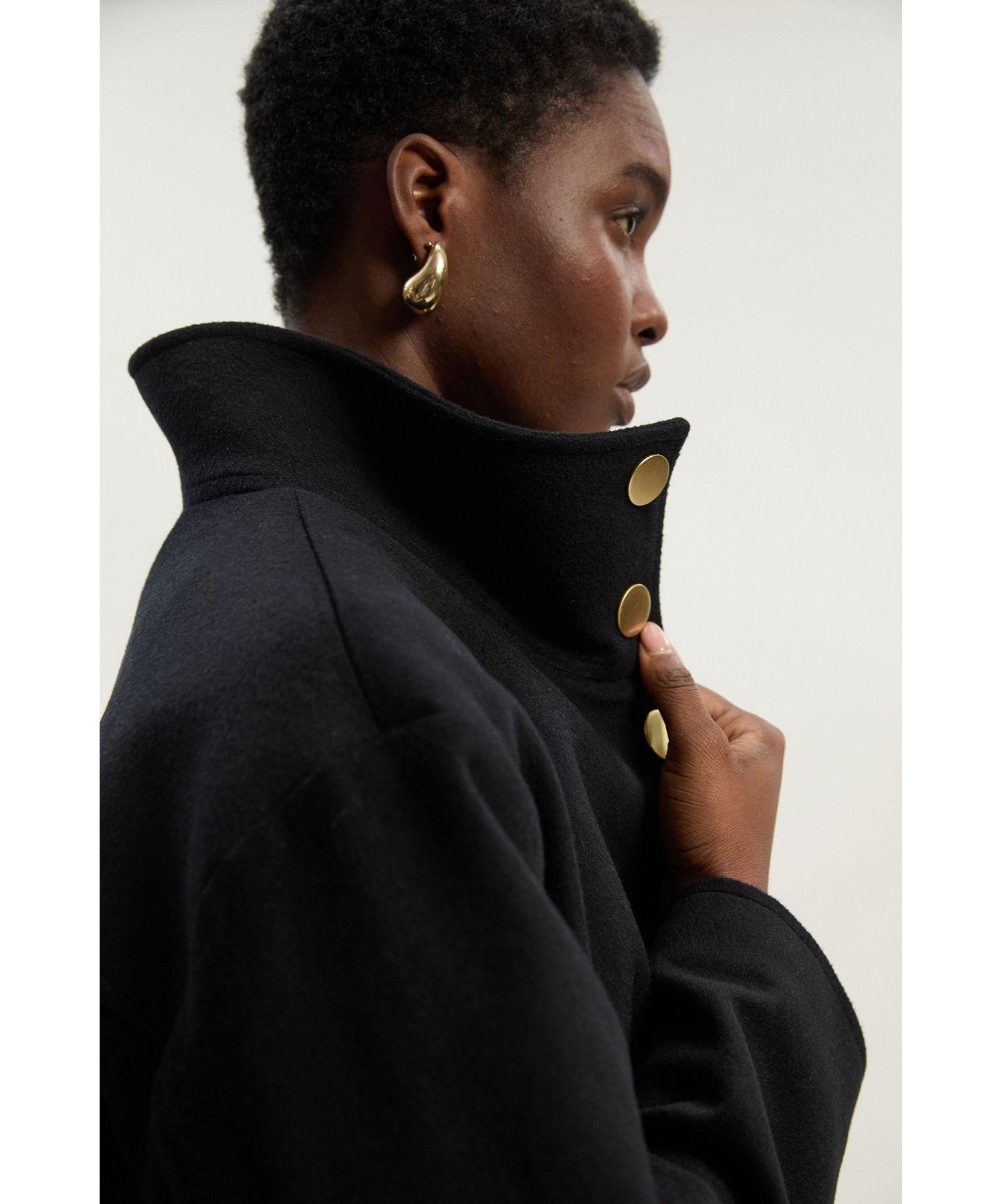 Women's Brushed Wool Funnel Neck Tailored Coat
