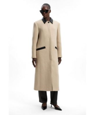 Women's Wool Pu Mix Tailored Midi Coat