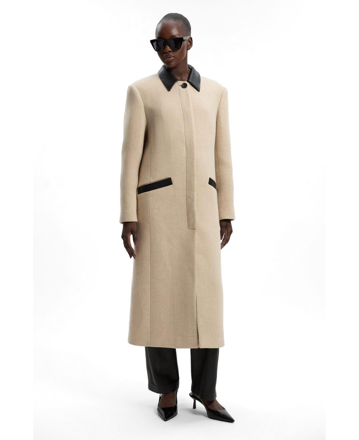 Karen Millen Women's Wool Pu Mix Tailored Midi Coat