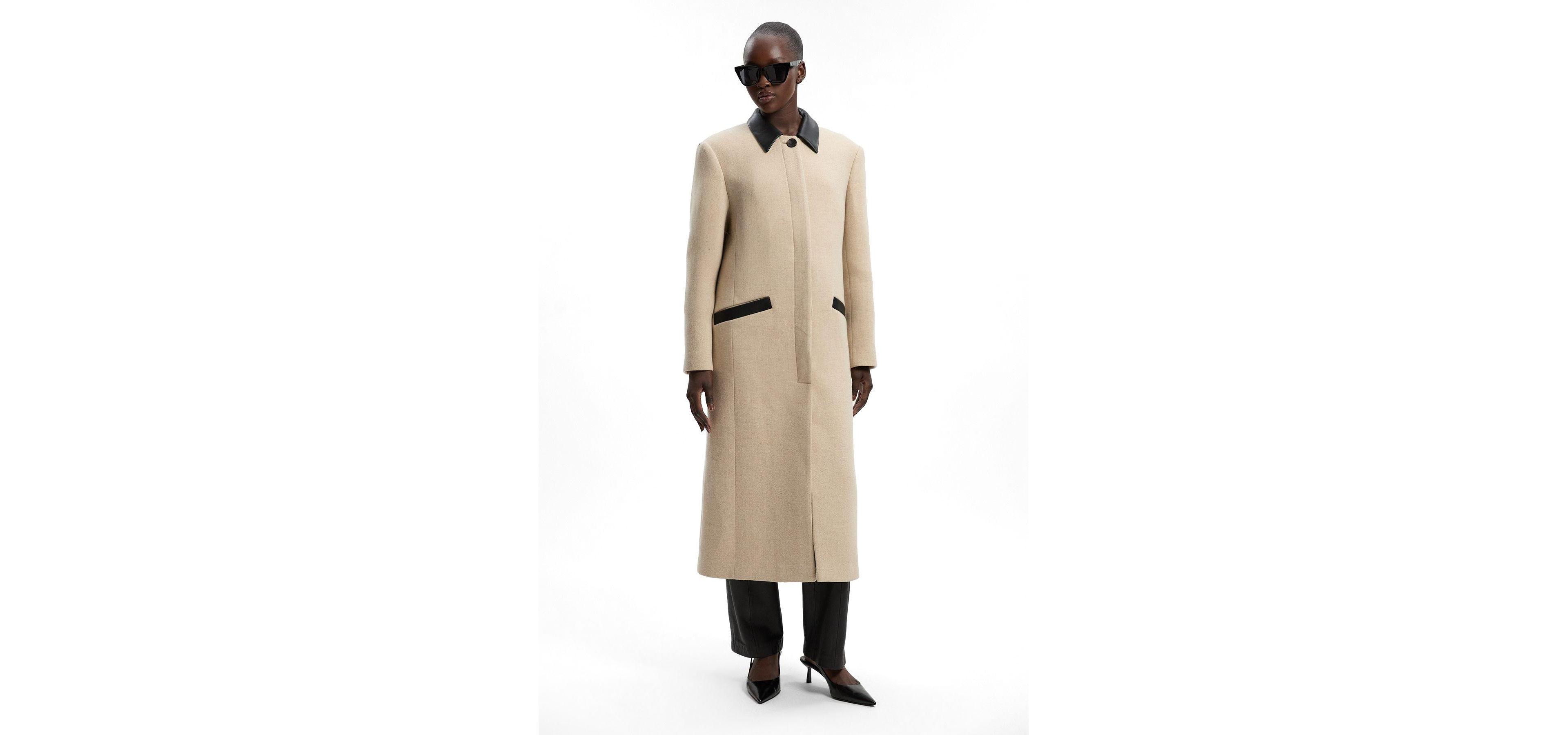 Karen Millen Women's Wool Pu Mix Tailored Midi Coat