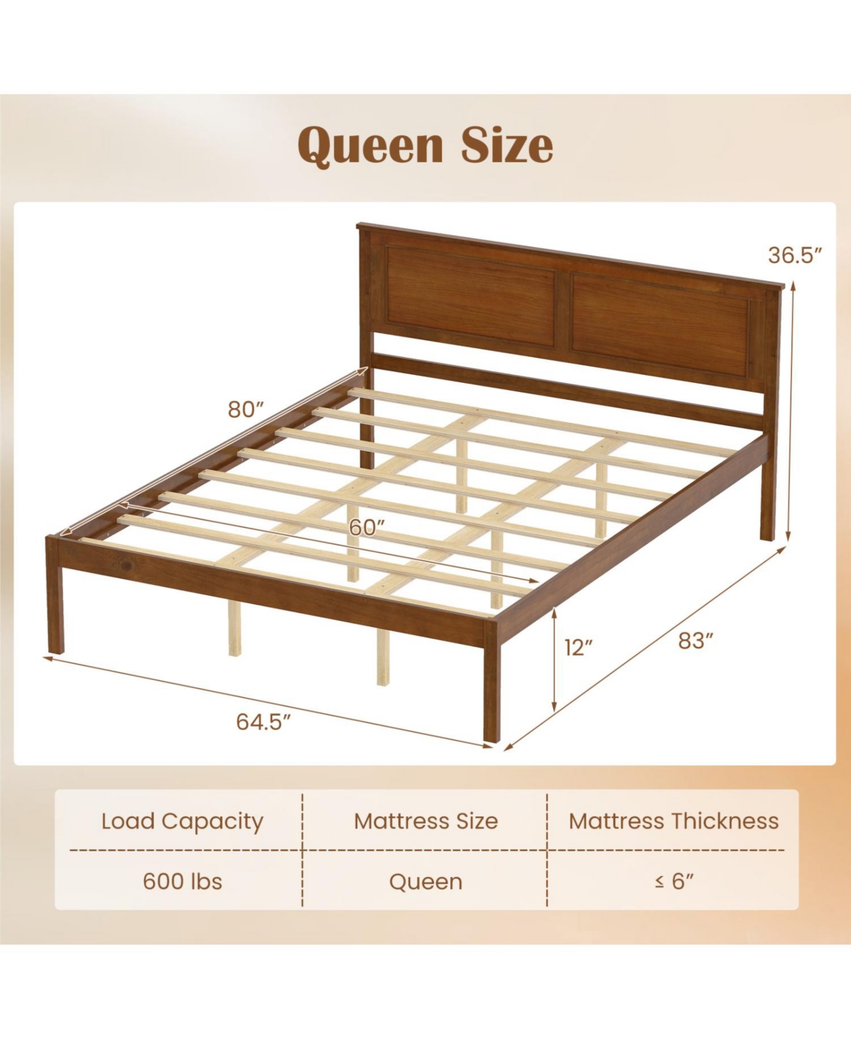Slickblue Wooden Farmhouse Bed Frame with Platform Headboard
