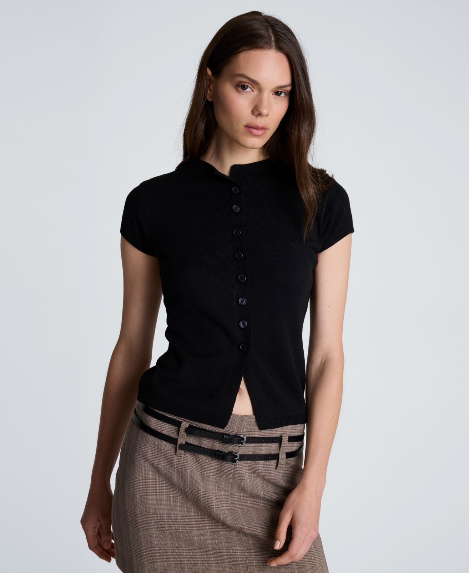 Women's Ribbed Mock-Neck Short-Sleeve Sweater