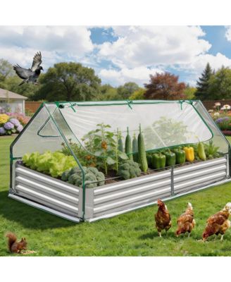 72"L x 34"W x 12"D Galvanized Steel Raised Garden Bed with Canopy Cover, Outdoor Planter for Vegetables Flowers Patio Backyard