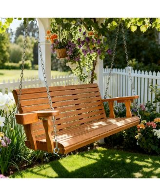 5-ft. Extra Large 3-Seater Wooden Porch Swing with Cup Holders, Pure White